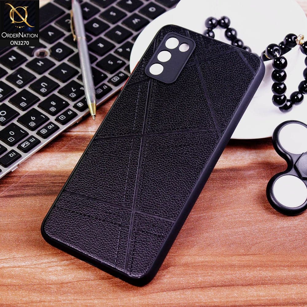 Samsung Galaxy M02s Cover - Black - Abstract Style Lines Design Soft Leather Feel Camera Protection Case