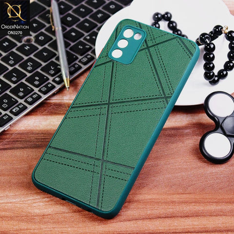 Samsung Galaxy M02s Cover - Green - Abstract Style Lines Design Soft Leather Feel Camera Protection Case