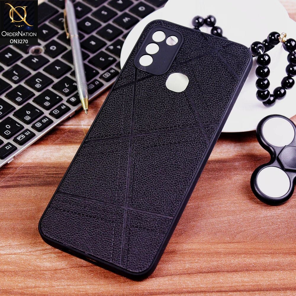 Infinix Hot 10 Play Cover - Black - Abstract Style Lines Design Soft Leather Feel Camera Protection Case
