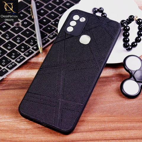 Infinix Hot 10 Play Cover - Black - Abstract Style Lines Design Soft Leather Feel Camera Protection Case