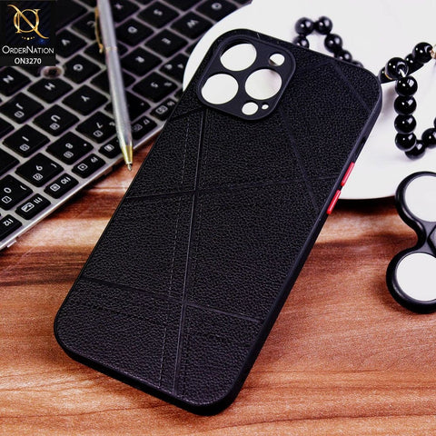 iPhone 13 Pro Max Cover - Black - Abstract Style Lines Design Soft Leather Feel Camera Protection Case