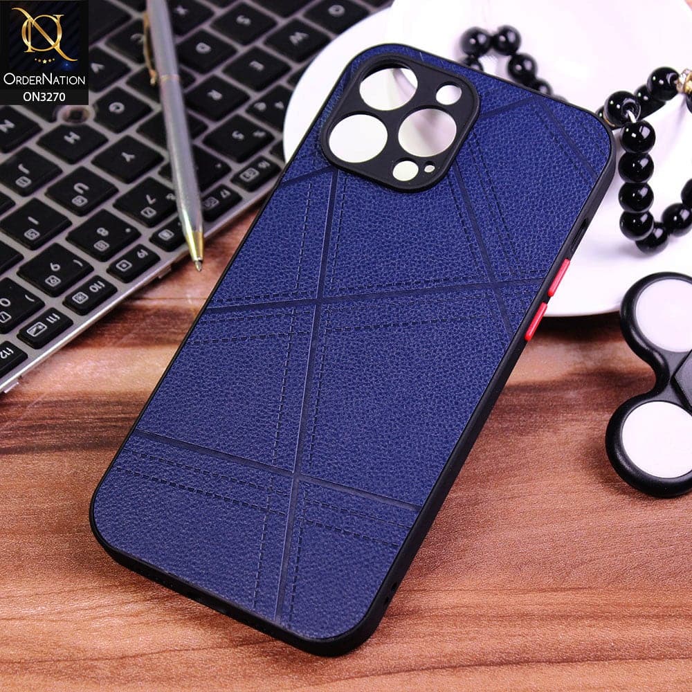 iPhone 13 Pro Max Cover - Blue - Abstract Style Lines Design Soft Leather Feel Camera Protection Case