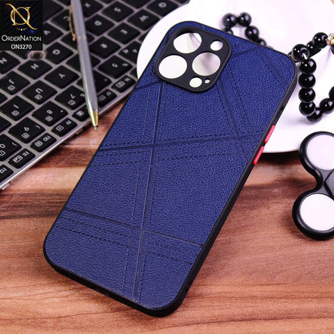 iPhone 13 Pro Max Cover - Blue - Abstract Style Lines Design Soft Leather Feel Camera Protection Case