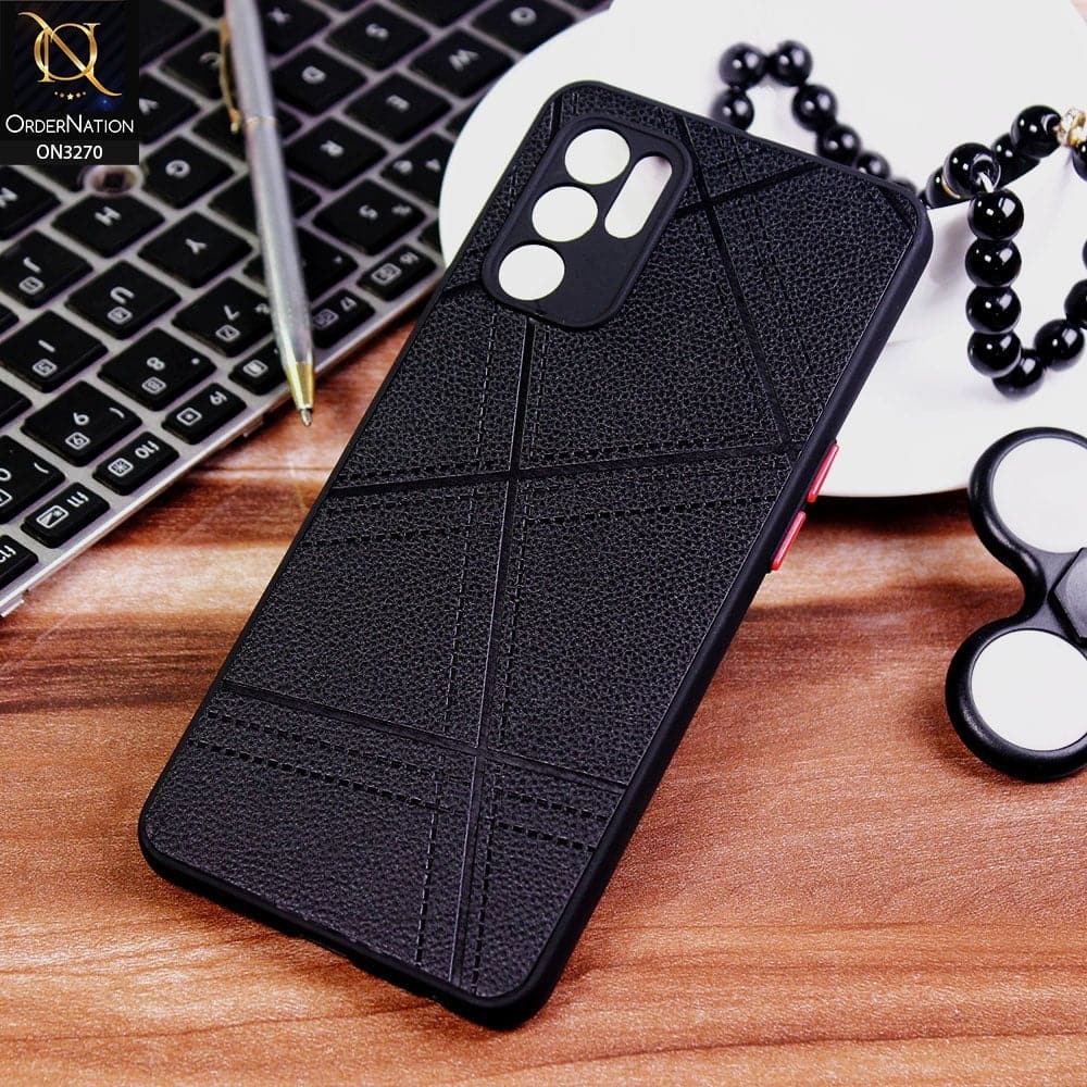 Oppo Reno 6 Cover - Black - Abstract Style Lines Design Soft Leather Feel Camera Protection Case