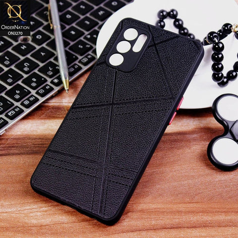 Oppo Reno 6 Cover - Black - Abstract Style Lines Design Soft Leather Feel Camera Protection Case