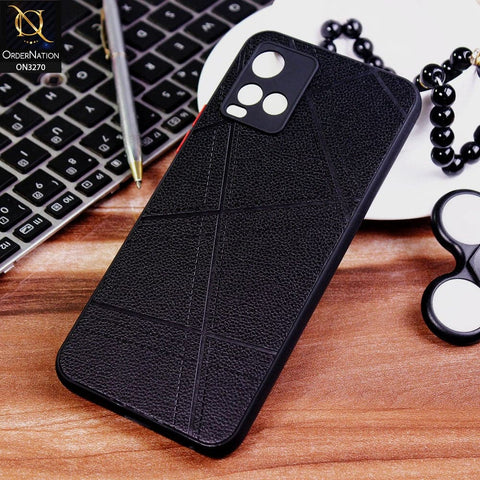 Vivo Y21s Cover - Black - Abstract Style Lines Design Soft Leather Feel Camera Protection Case