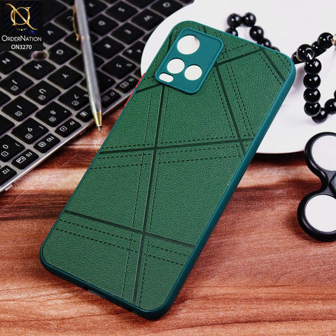 Vivo Y21s Cover - Green - Abstract Style Lines Design Soft Leather Feel Camera Protection Case