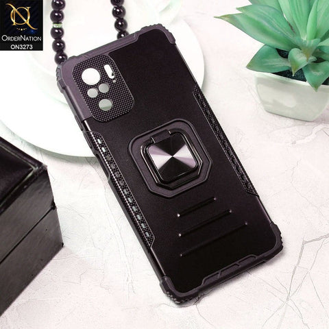 Xiaomi Redmi Note 10S Cover - Black - New Stylish Hybrid Finger Holder Camera Protection Soft Case
