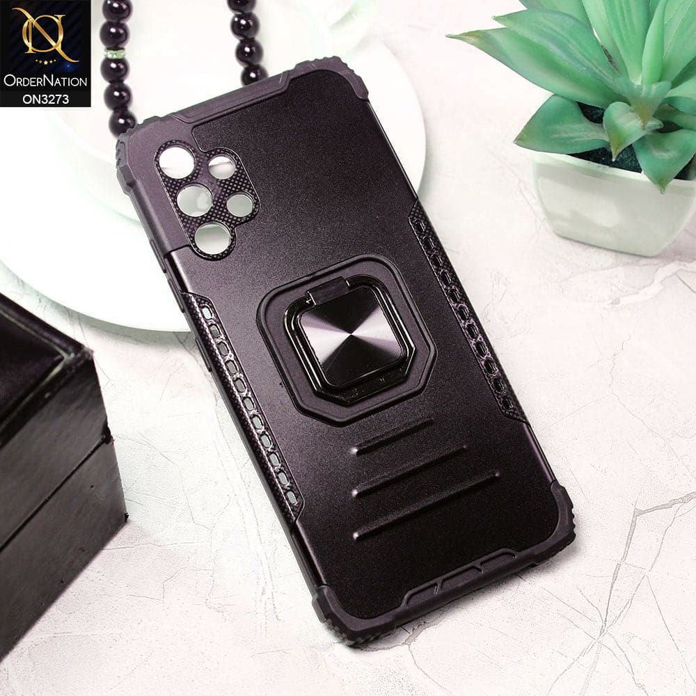 Samsung Galaxy A32 Cover - Black - New Stylish Hybrid Finger Holder Camera Protection Soft Case