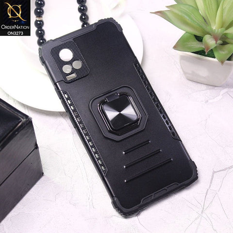Vivo V20 Cover - Black - New Stylish Hybrid Finger Holder Camera Protection Soft Case