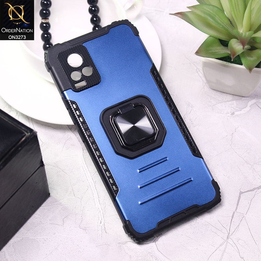 Vivo V20 Cover - Blue - New Stylish Hybrid Finger Holder Camera Protection Soft Case