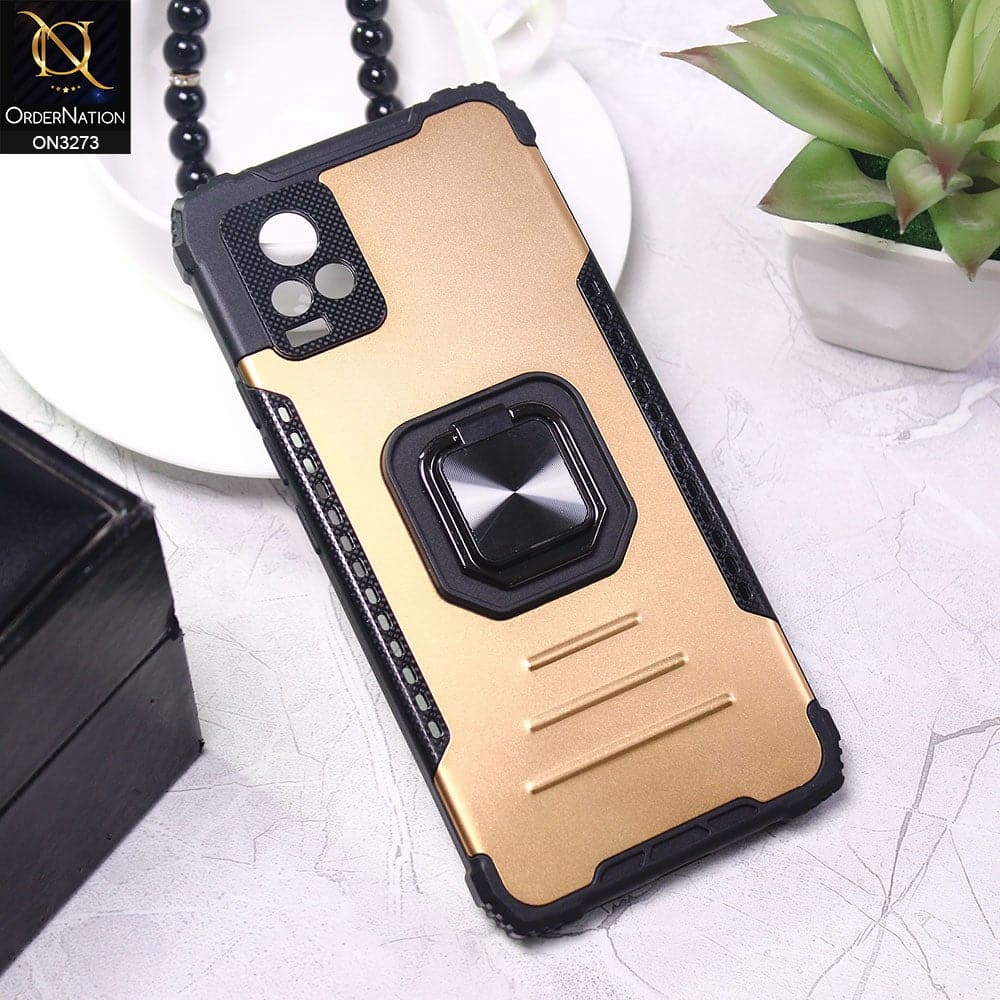 Vivo V20 Cover - Golden - New Stylish Hybrid Finger Holder Camera Protection Soft Case