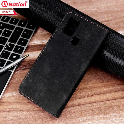 Samsung Galaxy A21s Cover - Black - ONation Business Flip Series - Premium Magnetic Leather Wallet Flip book Card Slots Soft Case