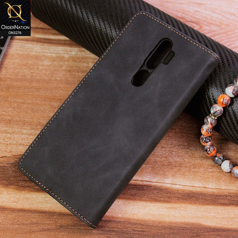 Oppo A5 2020 Cover - Black - ONation Business Flip Series - Premium Magnetic Leather Wallet Flip book Card Slots Soft Case