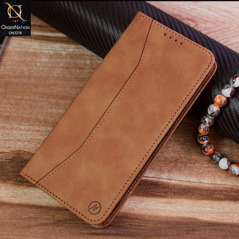 Oppo A5 2020 Cover - Light Brown - ONation Business Flip Series - Premium Magnetic Leather Wallet Flip book Card Slots Soft Case