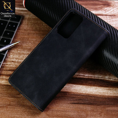 Oppo A16 Cover - Black - ONation Business Flip Series - Premium Magnetic Leather Wallet Flip book Card Slots Soft Case