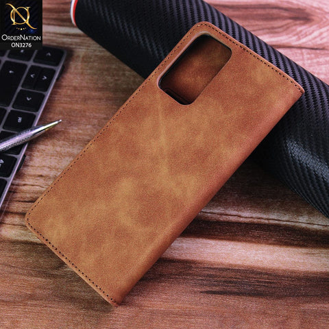 Oppo A16 Cover - Light Brown - ONation Business Flip Series - Premium Magnetic Leather Wallet Flip book Card Slots Soft Case