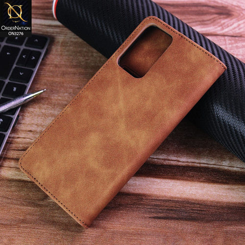 Oppo A54 4G Cover - Light Brown - ONation Business Flip Series - Premium Magnetic Leather Wallet Flip book Card Slots Soft Case