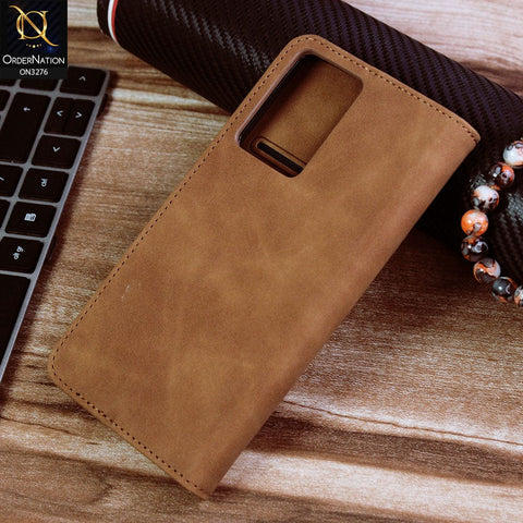 Oppo A57s Cover - Light Brown - ONation Business Flip Series - Premium Magnetic Leather Wallet Flip book Card Slots Soft Case