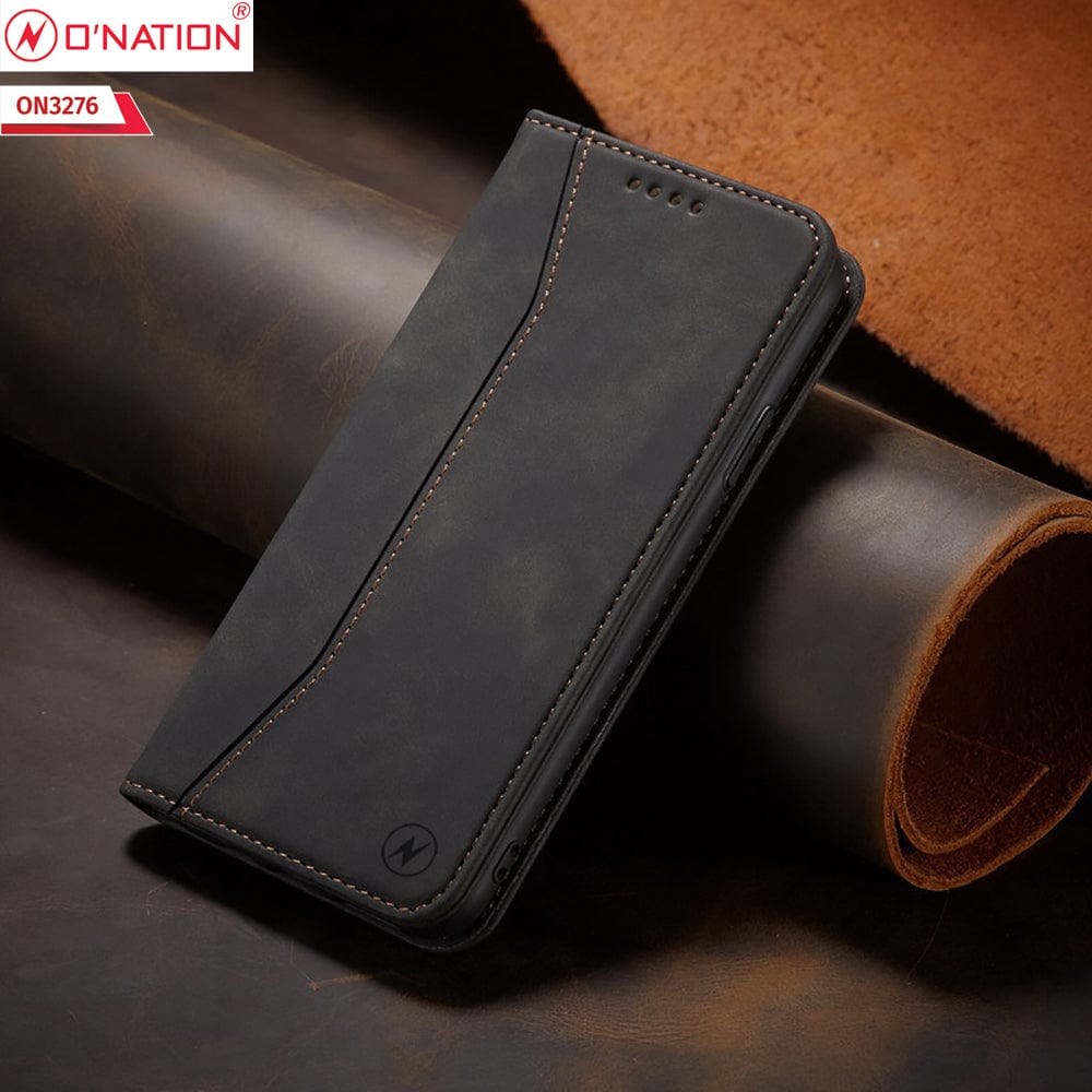 Oppo A5 2020 Cover - Black - ONation Business Flip Series - Premium Magnetic Leather Wallet Flip book Card Slots Soft Case