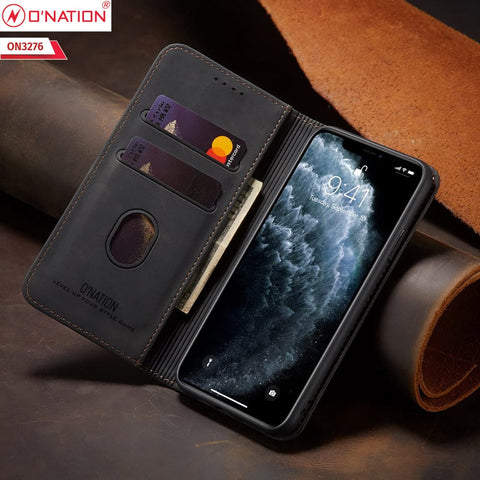 Oppo F17 Cover - Black - ONation Business Flip Series - Premium Magnetic Leather Wallet Flip book Card Slots Soft Case