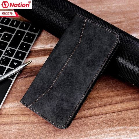 Oppo F17 Cover - Black - ONation Business Flip Series - Premium Magnetic Leather Wallet Flip book Card Slots Soft Case