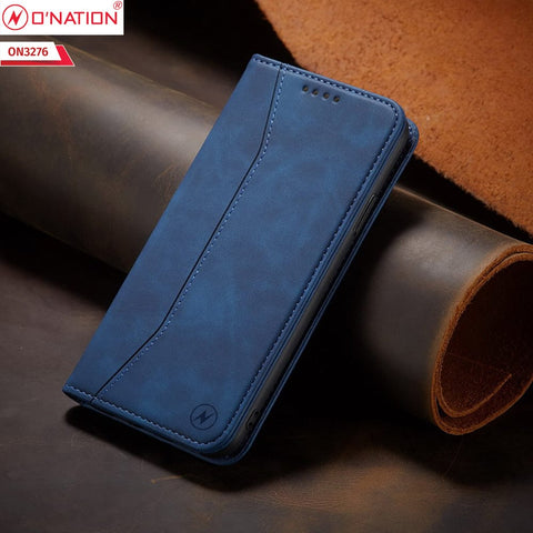 Vivo Y21s Cover - Blue - ONation Business Flip Series - Premium Magnetic Leather Wallet Flip book Card Slots Soft Case