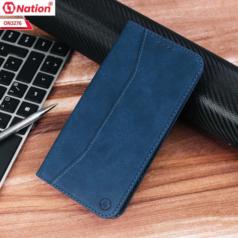 Vivo Y21e Cover - Blue - ONation Business Flip Series - Premium Magnetic Leather Wallet Flip book Card Slots Soft Case