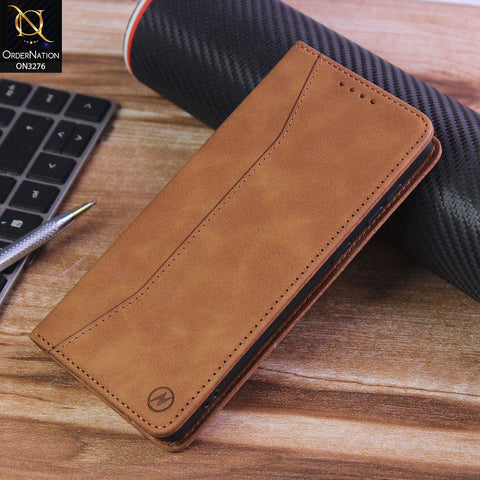 Oppo A54 4G Cover - Light Brown - ONation Business Flip Series - Premium Magnetic Leather Wallet Flip book Card Slots Soft Case