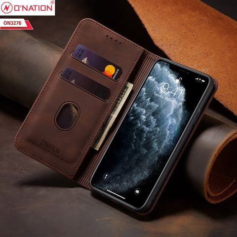 Vivo Y21 Cover - Dark Brown - ONation Business Flip Series - Premium Magnetic Leather Wallet Flip book Card Slots Soft Case