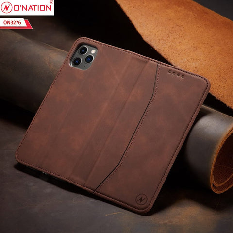 Vivo Y21 Cover - Dark Brown - ONation Business Flip Series - Premium Magnetic Leather Wallet Flip book Card Slots Soft Case