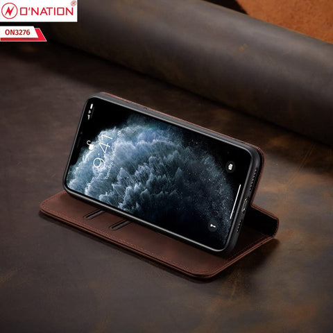 Oppo Reno 5 5G Cover - Dark Brown - ONation Business Flip Series - Premium Magnetic Leather Wallet Flip book Card Slots Soft Case