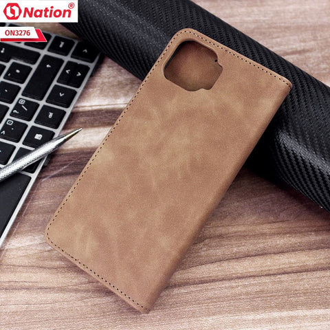 Oppo Reno 4 Lite Cover - Light Brown - ONation Business Flip Series - Premium Magnetic Leather Wallet Flip book Card Slots Soft Case