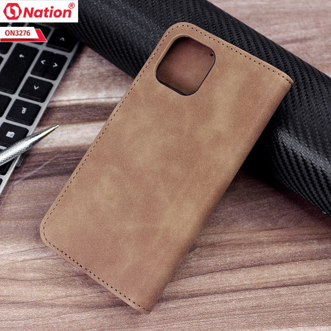 iPhone 11 Cover - Light Brown - ONation Business Flip Series - Premium Magnetic Leather Wallet Flip book Card Slots Soft Case