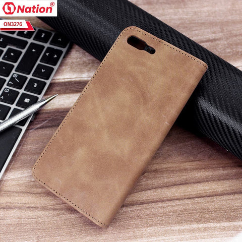 iPhone 8 Plus / 7 Plus Cover - Light Brown - ONation Business Flip Series - Premium Magnetic Leather Wallet Flip book Card Slots Soft Case