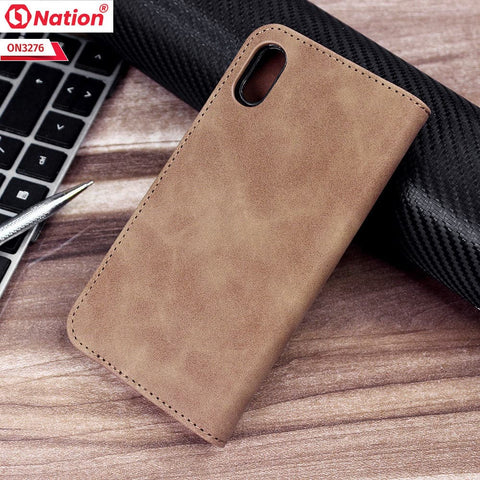 iPhone XS / X Cover - Light Brown - ONation Business Flip Series - Premium Magnetic Leather Wallet Flip book Card Slots Soft Case