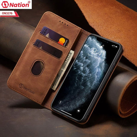 Samsung Galaxy S10 Plus Cover - Light Brown - ONation Business Flip Series - Premium Magnetic Leather Wallet Flip book Card Slots Soft Case