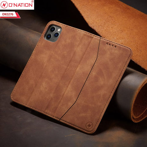 Realme C21Y Cover - Light Brown - ONation Business Flip Series - Premium Magnetic Leather Wallet Flip book Card Slots Soft Case