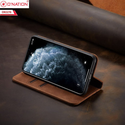 Oppo Reno 4 Cover - Light Brown - ONation Business Flip Series - Premium Magnetic Leather Wallet Flip book Card Slots Soft Case