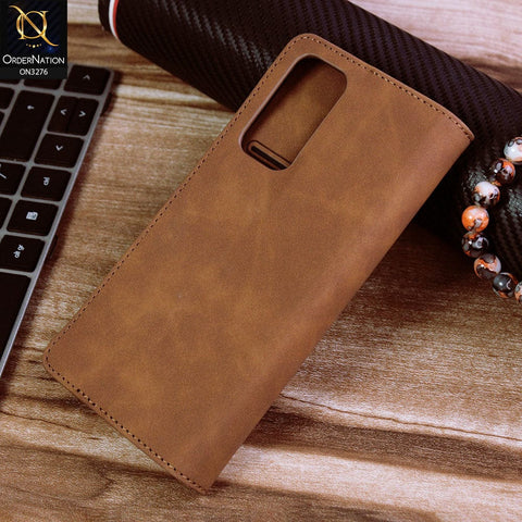 Xiaomi Mi 10T Cover - Light Brown - ONation Business Flip Series - Premium Magnetic Leather Wallet Flip book Card Slots Soft Case