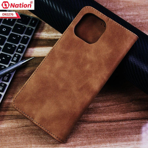 Xiaomi Mi 11 Lite Cover - Light Brown - ONation Business Flip Series - Premium Magnetic Leather Wallet Flip book Card Slots Soft Case