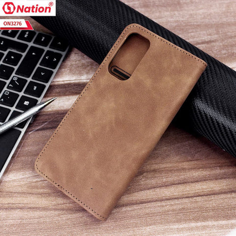 OnePlus Nord 2 Cover - Light Brown - ONation Business Flip Series - Premium Magnetic Leather Wallet Flip book Card Slots Soft Case