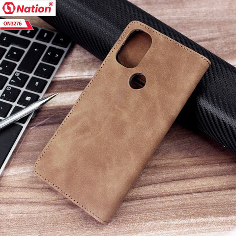 OnePlus Nord N10 Cover - Light Brown - ONation Business Flip Series - Premium Magnetic Leather Wallet Flip book Card Slots Soft Case