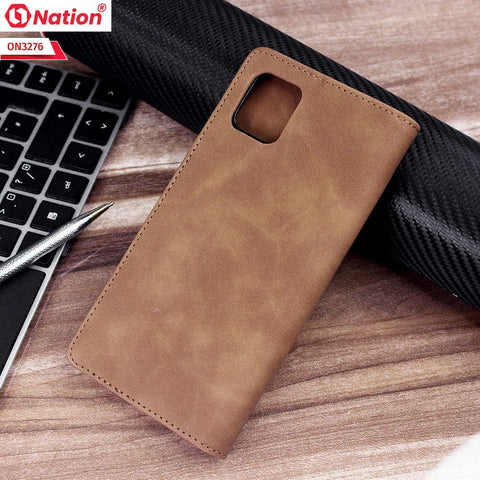 Samsung M60S Cover - Light Brown - ONation Business Flip Series - Premium Magnetic Leather Wallet Flip book Card Slots Soft Case - ( Stylus Pen Will Not Work Besause Of Magnet)