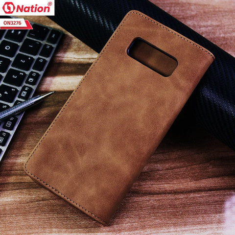 Samsung Galaxy Note 8 Cover - Light Brown - ONation Business Flip Series - Premium Magnetic Leather Wallet Flip book Card Slots Soft Case ( Stylus Pen Will Not Work Besause Of Magnet)