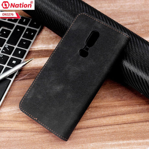 OnePlus 6 Cover - Black - ONation Business Flip Series - Premium Magnetic Leather Wallet Flip book Card Slots Soft Case