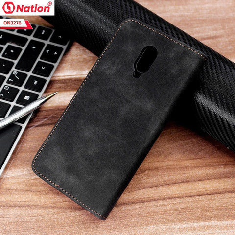 OnePlus 6T Cover - Black - ONation Business Flip Series - Premium Magnetic Leather Wallet Flip book Card Slots Soft Case