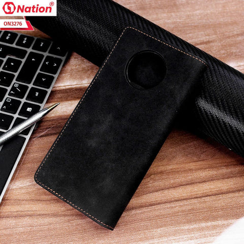 OnePlus 7T Cover - Black - ONation Business Flip Series - Premium Magnetic Leather Wallet Flip book Card Slots Soft Case