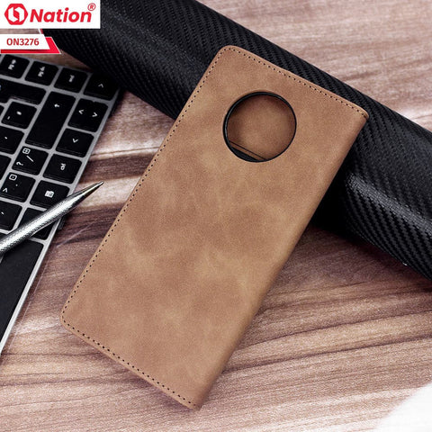 OnePlus 7T Cover - Light Brown - ONation Business Flip Series - Premium Magnetic Leather Wallet Flip book Card Slots Soft Case