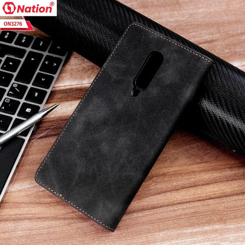 OnePlus 7T Pro Cover - Black - ONation Business Flip Series - Premium Magnetic Leather Wallet Flip book Card Slots Soft Case